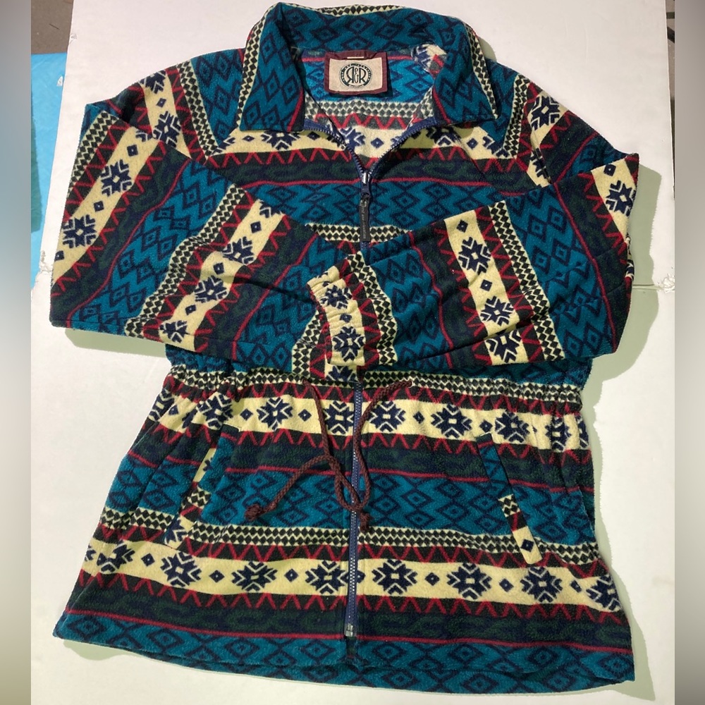 R&R Vintage 90’s Outerwear Fleece Jacket Size 14 Woman’s Aztec Drawstring